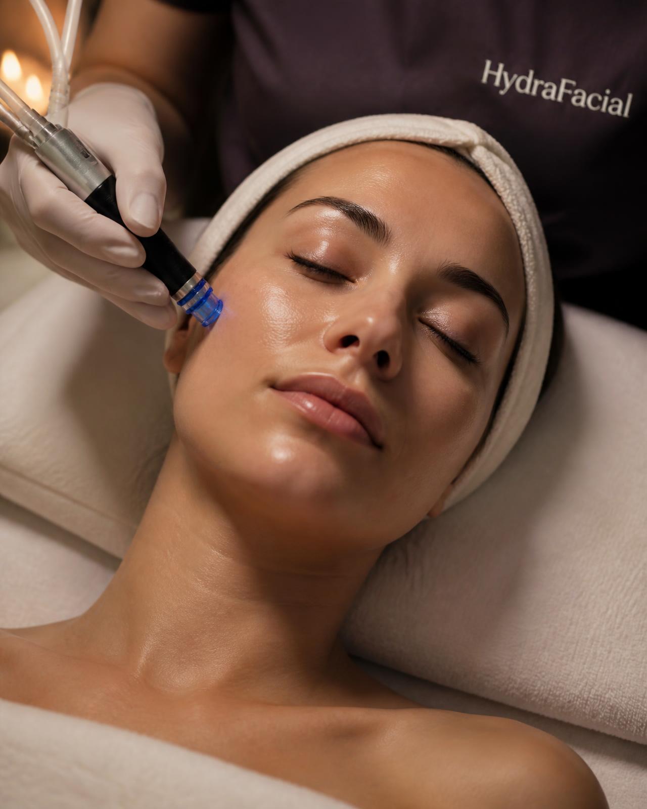Esthetician performing a HydraFacial treatment on a client in a San Antonio studio